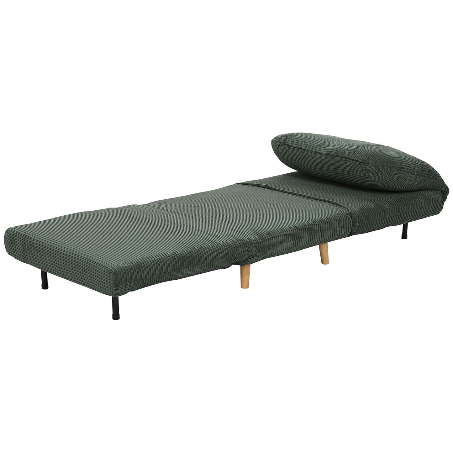 Green adjustable corduroy folding sofa bed - 82 x 89 x 83 cm