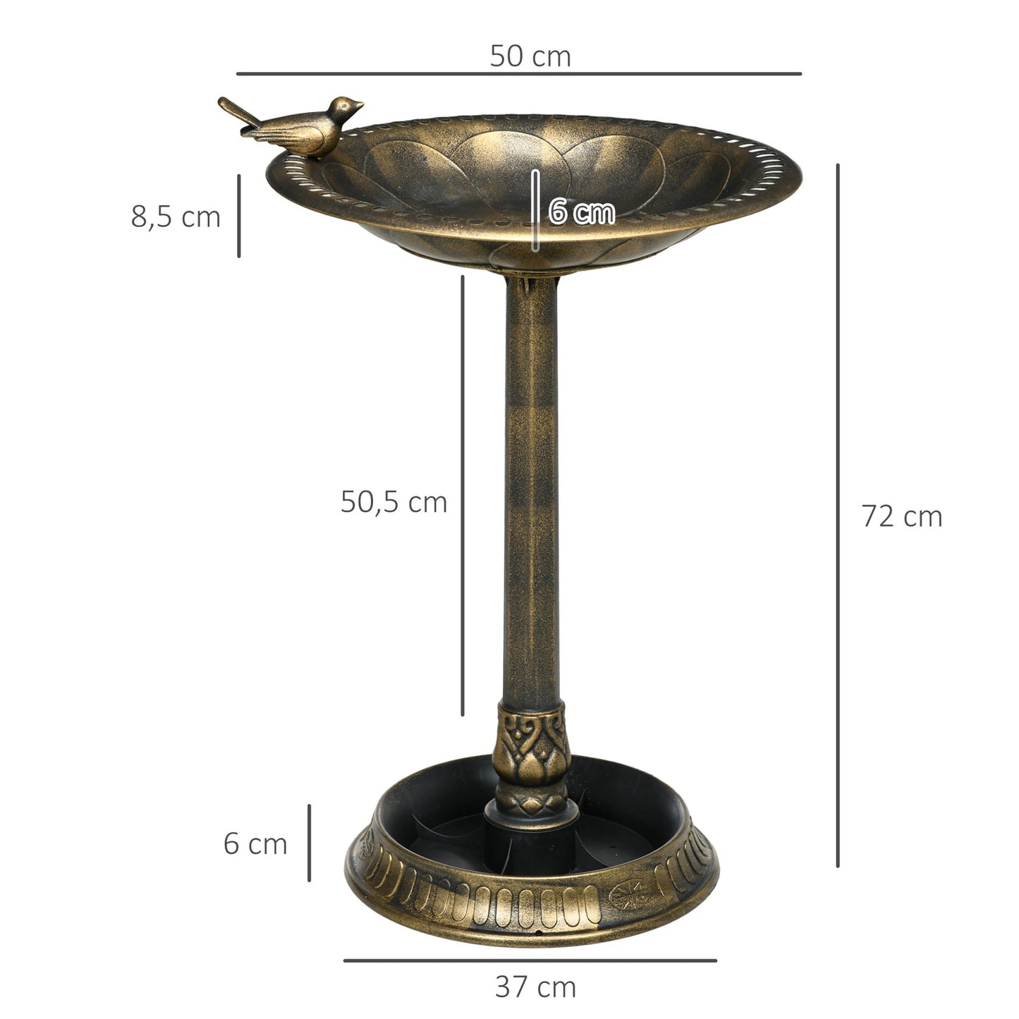 2-in-1 frost-proof plastic bird bath, 50x50x72 cm, bronze