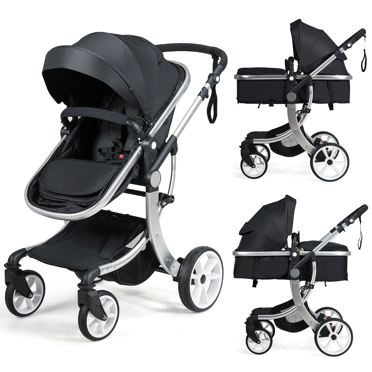 2 in 1 stroller foldable combination stroller with adjustable backrest black