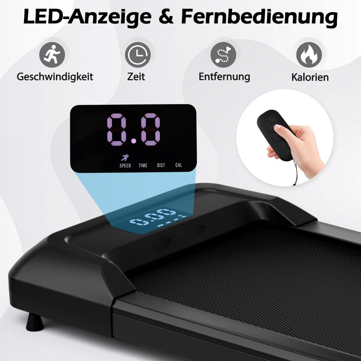 2 in 1 treadmill under desk walking pad with LED display 122 x 53 x 15 cm black