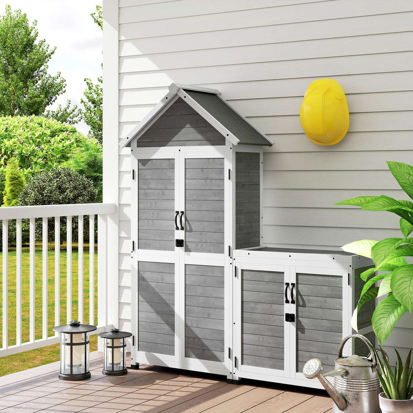 2-in-1 wooden tool shed, lockable, weatherproof, 89x51x182cm
