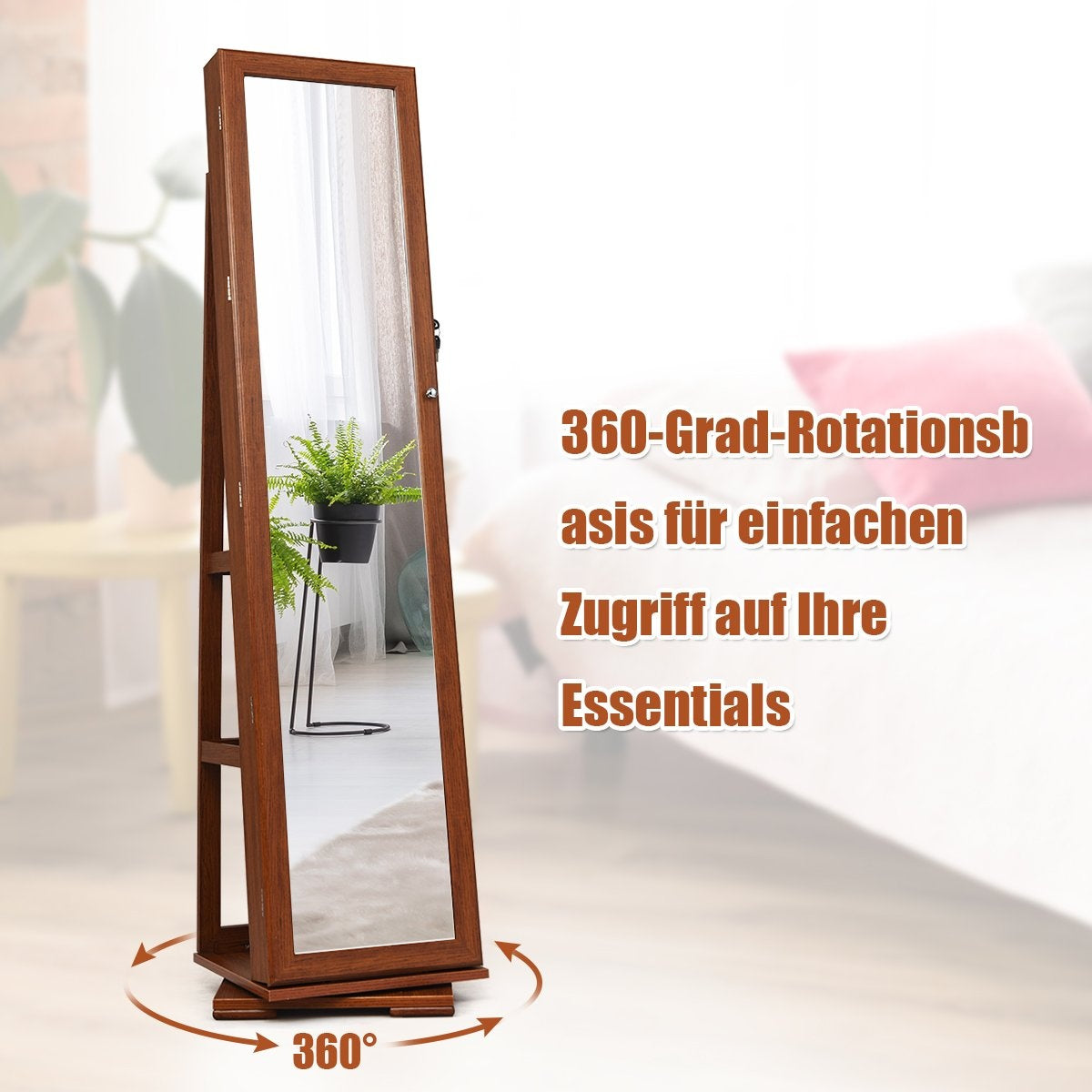 2 in 1 wooden jewelry cabinet & ladder shelf with full-length mirror 39 x 39 x 161 cm brown