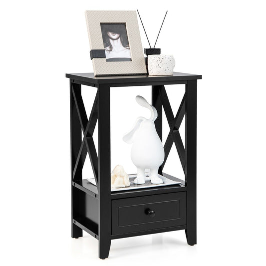 2 level bedside table with drawer side table wood 40 x 30 x 61.5cm black