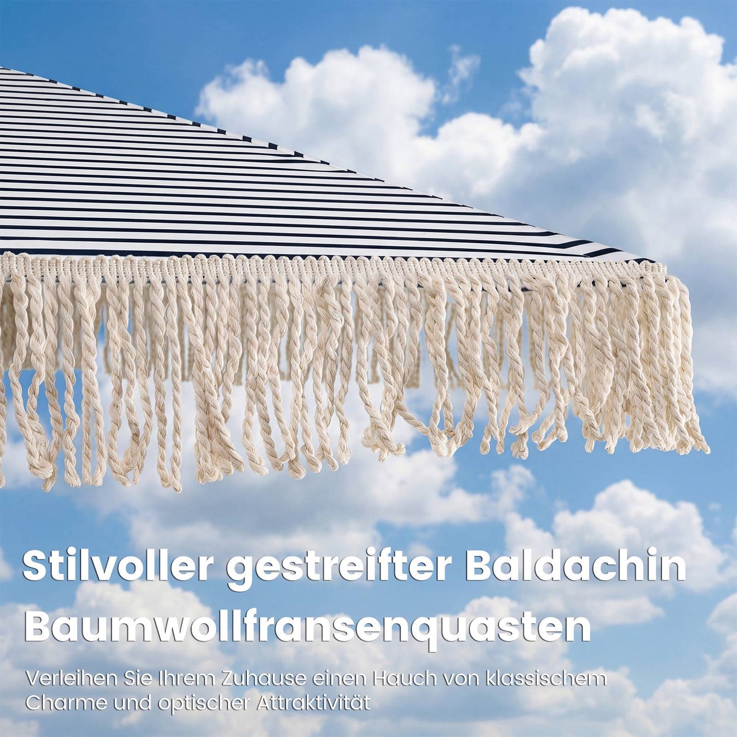 2m Blue Patio Umbrella with Fringe and Metal Pole