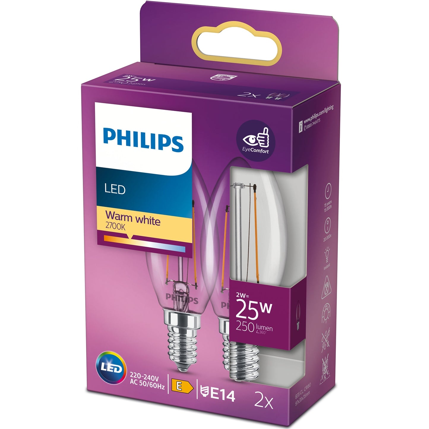 2-pack LED E14 Crown 2W (25W) Clear 250lm