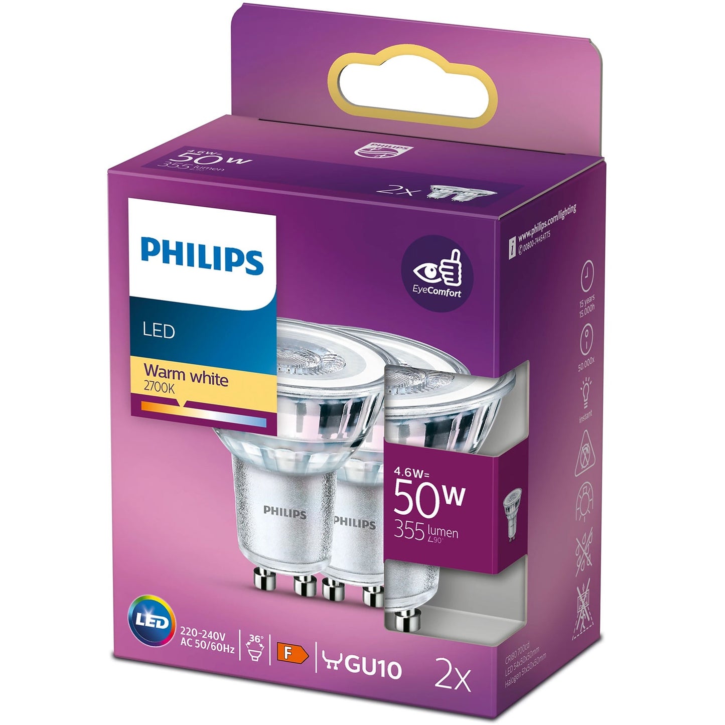 2-pack LED GU10 Spot 50W 355lm