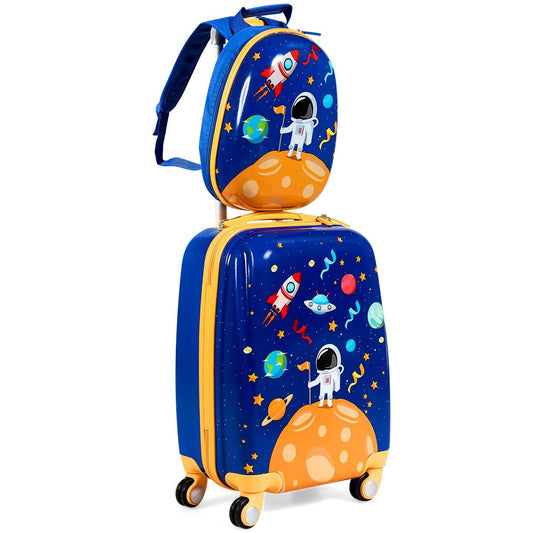 2 pcs. Children's suitcase + backpack made of plastic children's trolley children's luggage astronauts