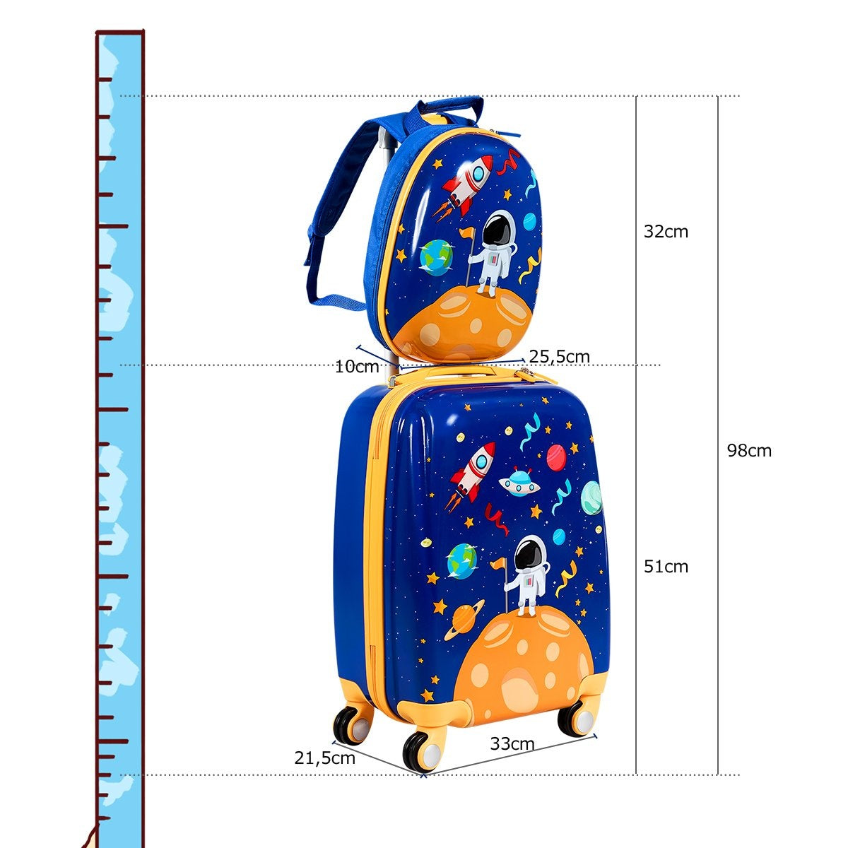 2 pcs. Children's suitcase + backpack made of plastic children's trolley children's luggage astronauts