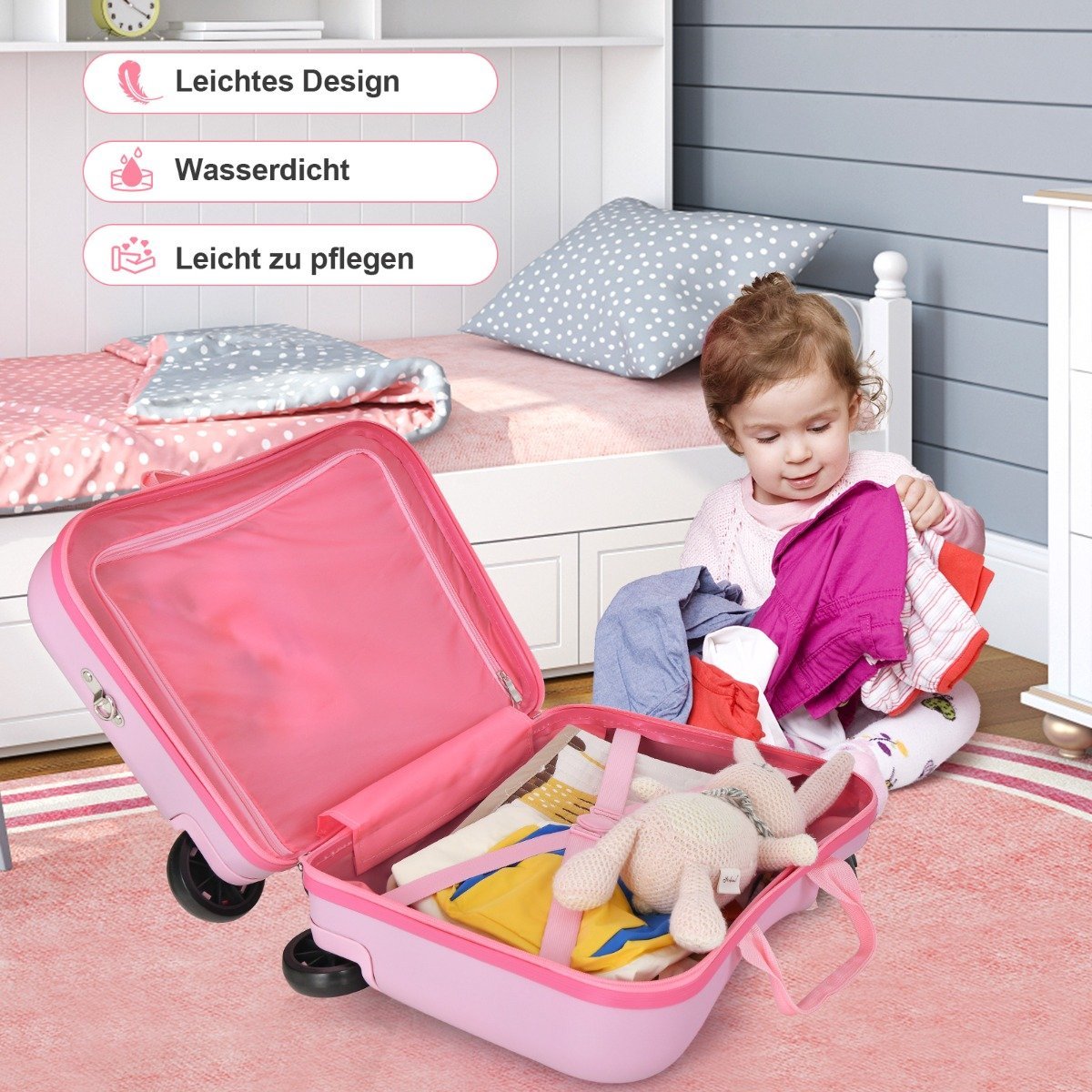 2-piece children's suitcase + backpack 47 cm long ride-on suitcase and 30 cm wide backpack pink unicorn