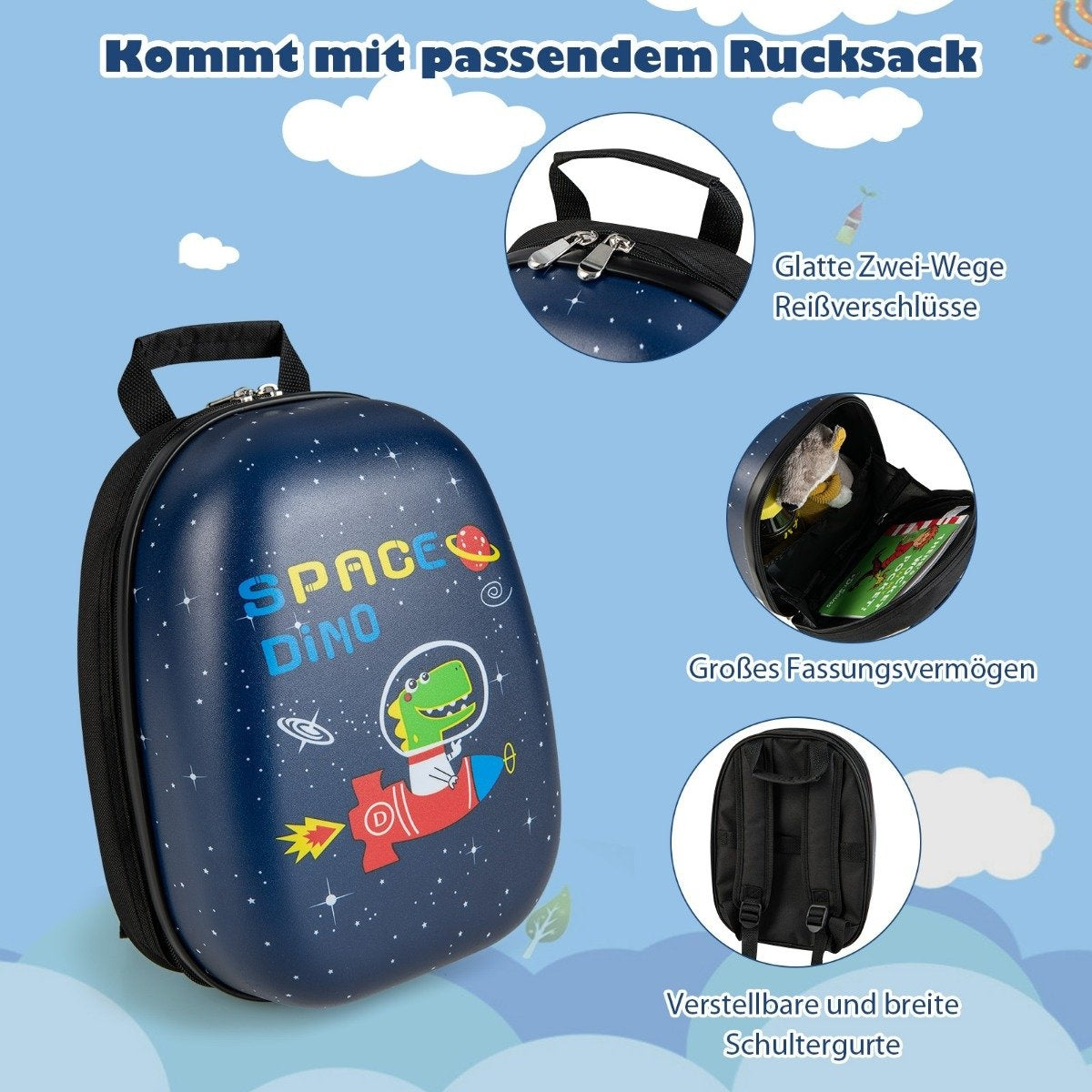 2-piece children's suitcase + backpack children's trolley made of plastic children's suitcase set space dinosaurs