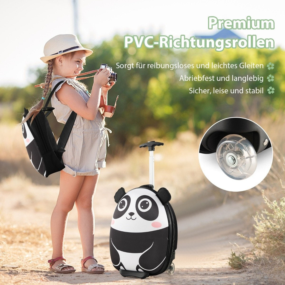 2-piece children's suitcase & backpack with wheels & 3-stage telescopic handle 12"+16" children's trolley Panda