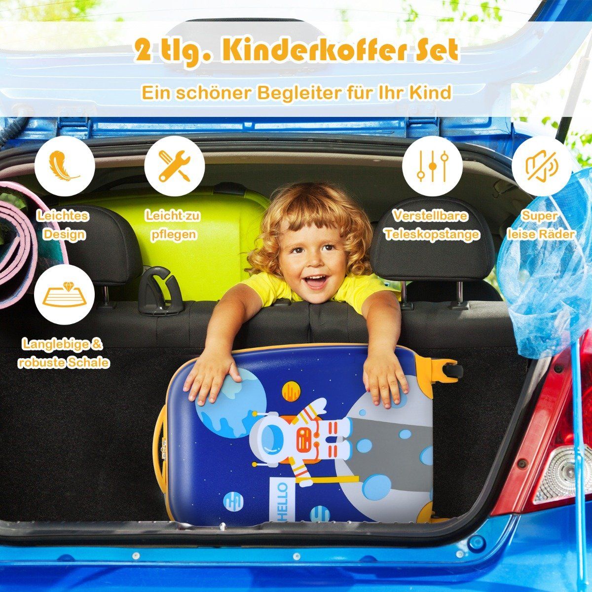 2-piece children's suitcase set with astronaut pattern backpack & suitcase 27 x 20 x 43 cm dark blue