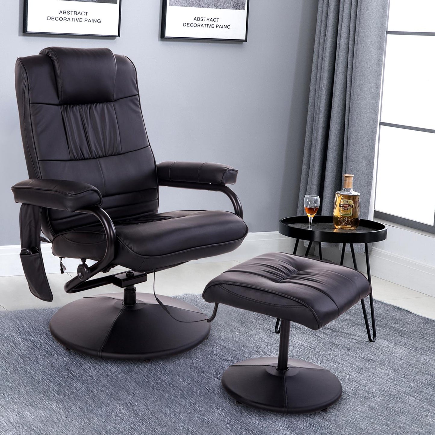 Reclining massage chair, 360° rotatable, remote control, black