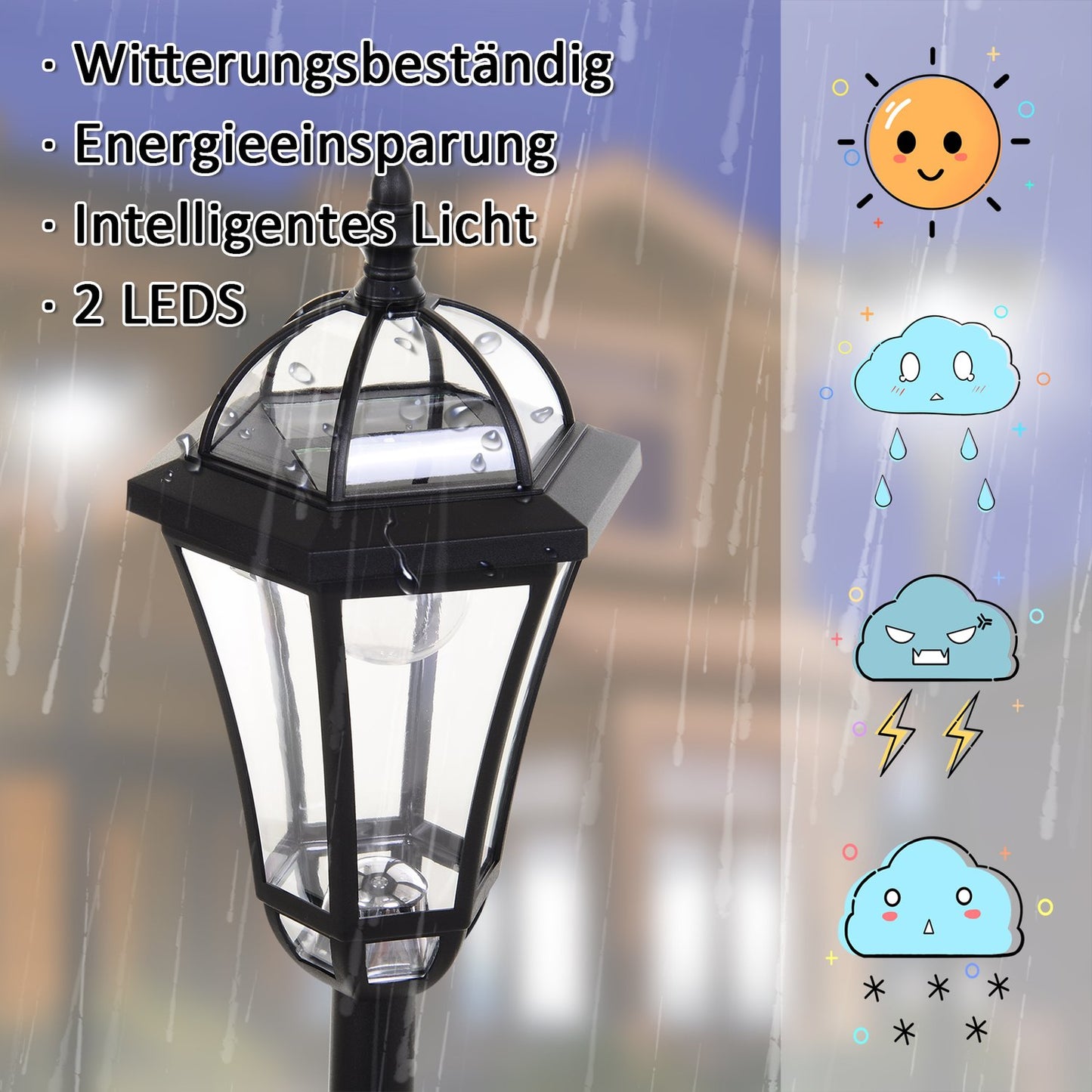 Solar LED Street Light, IP44 Waterproof, Energy Efficient, Black