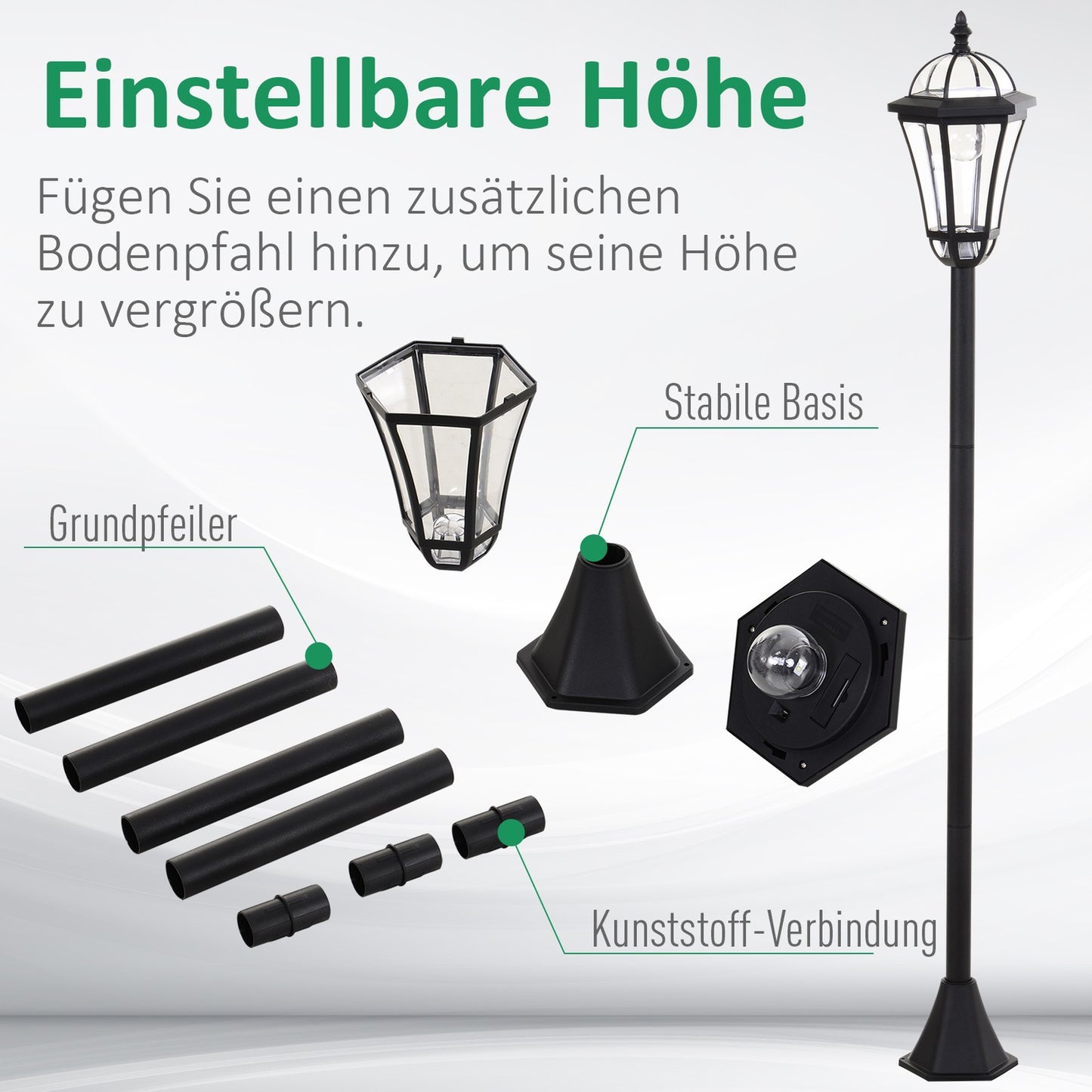 Solar LED Street Light, IP44 Waterproof, Energy Efficient, Black