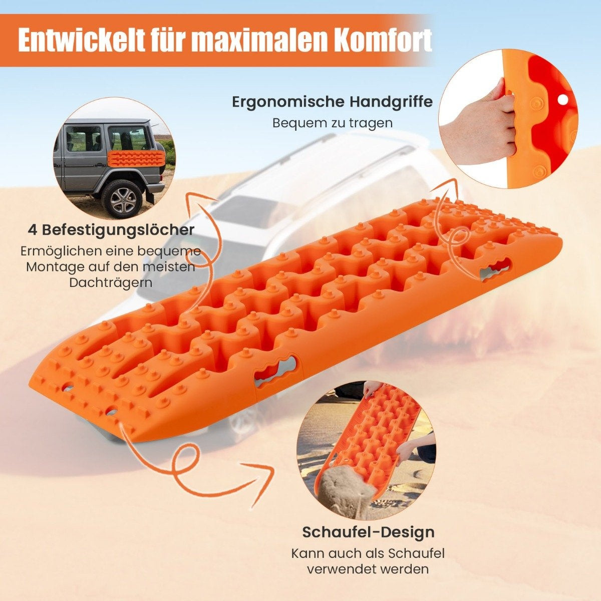 2 pieces traction aid sand sheets off-road tire ladder for sand/mud/snow 107 x 31 x 7 cm orange