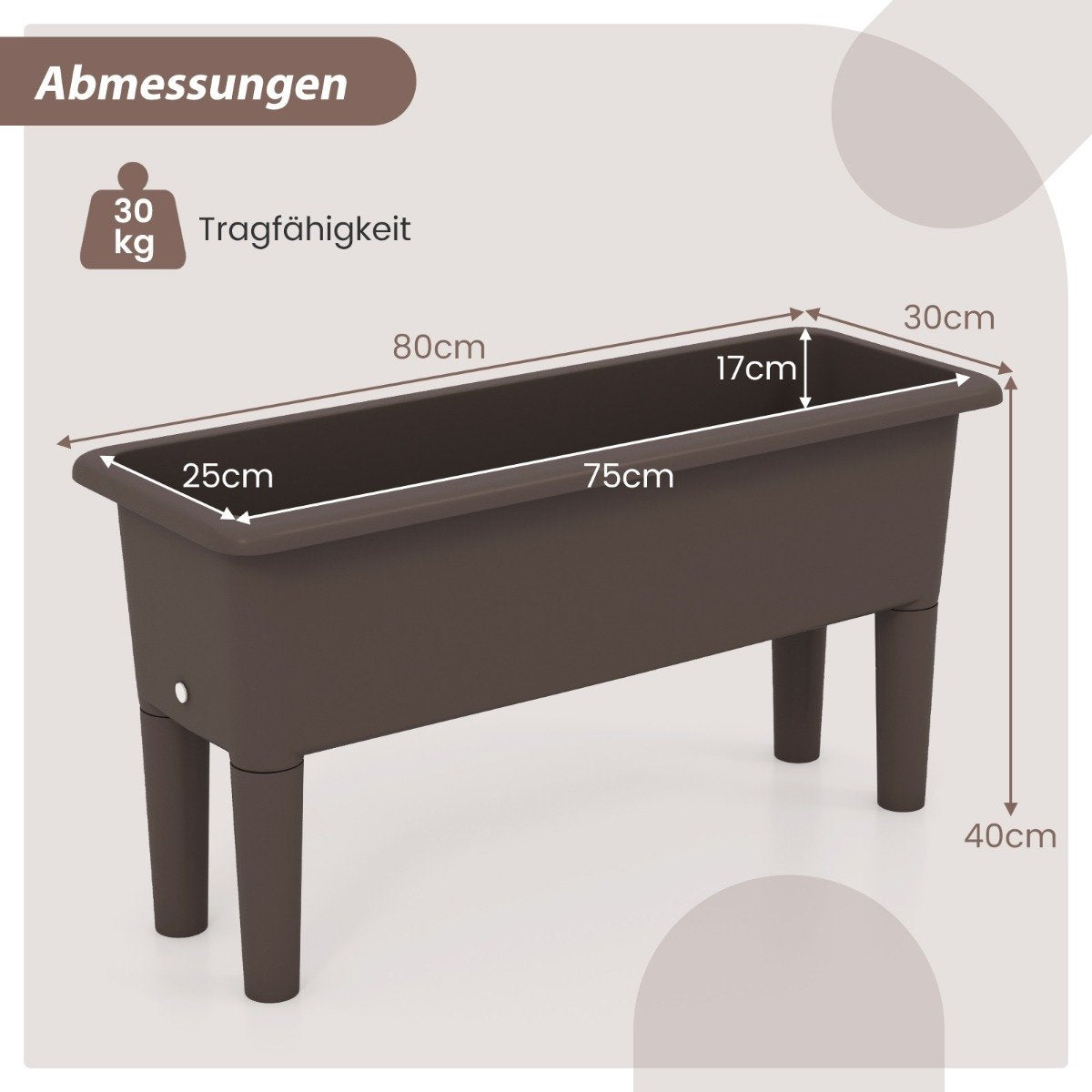 2 raised bed garden bed made of plastic 29 L plant box with removable legs and drainage hole coffee