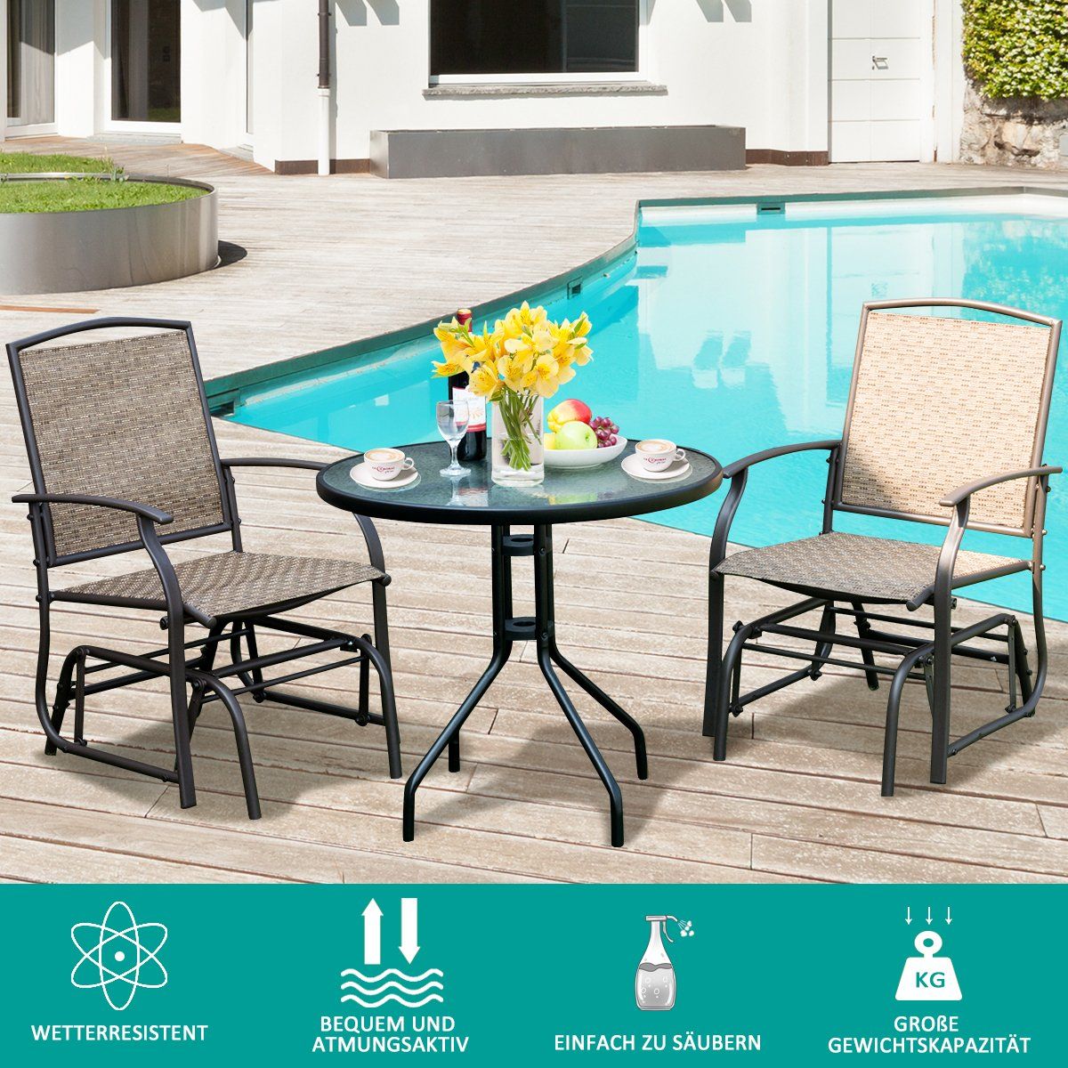 2 rocking chairs garden furniture with metal frame 58 x 70 x 94 cm brown