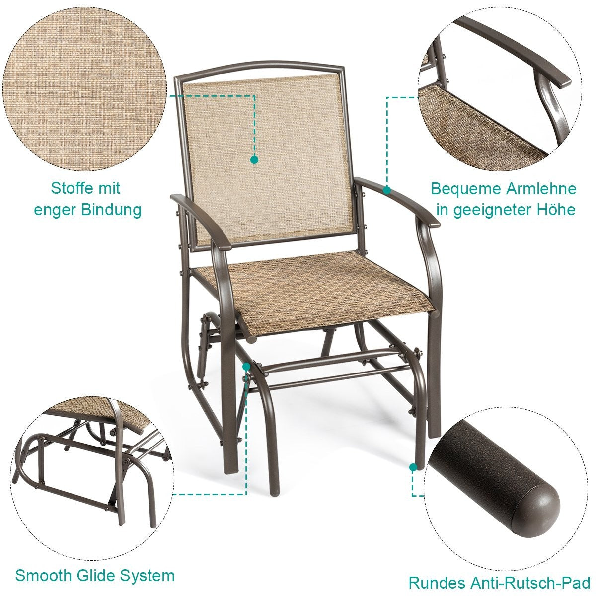2 rocking chairs garden furniture with metal frame 58 x 70 x 94 cm brown