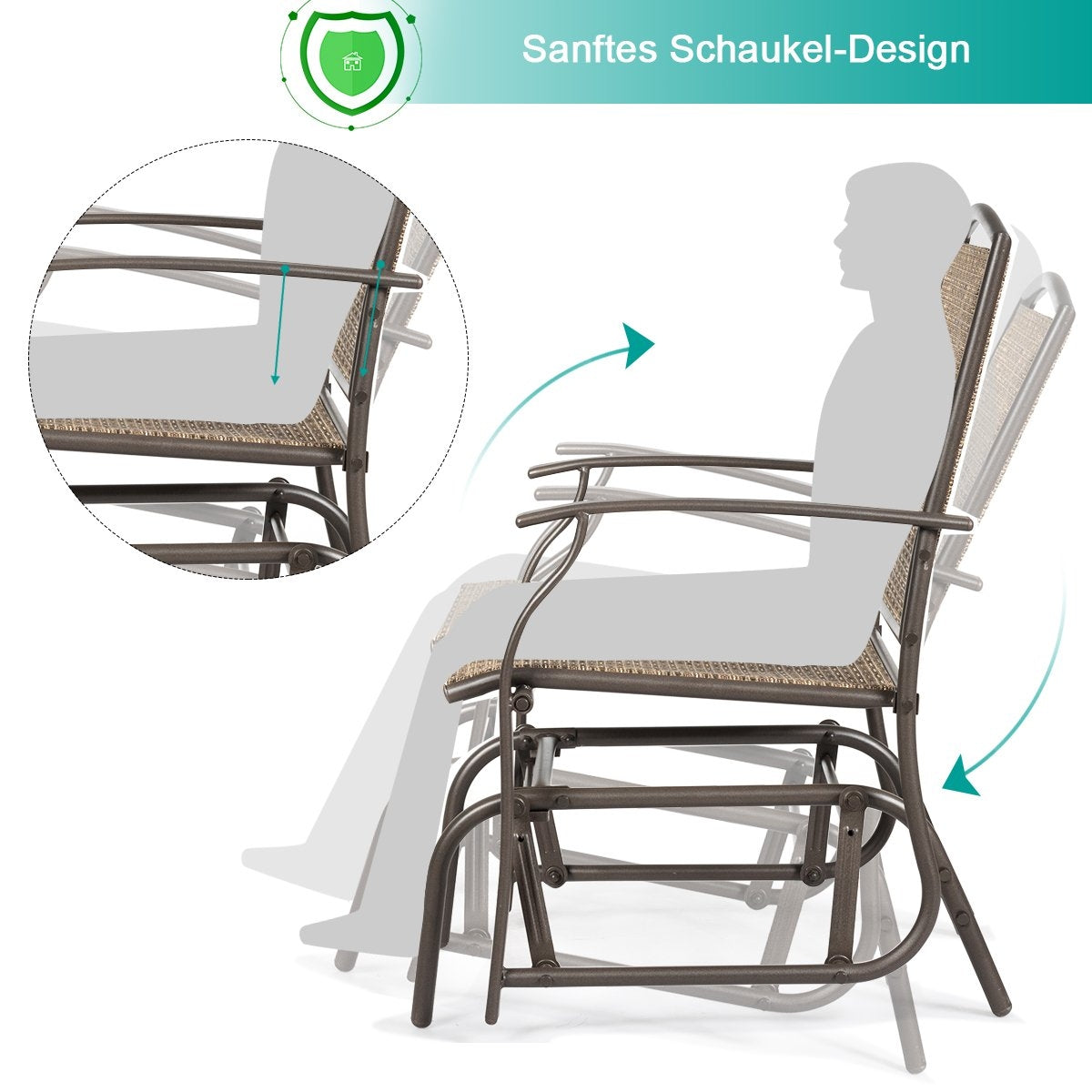 2 rocking chairs garden furniture with metal frame 58 x 70 x 94 cm brown
