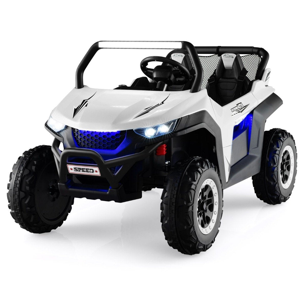 2-seater 12V children's car with music and headlights 118 x 74 x 71 cm-White
