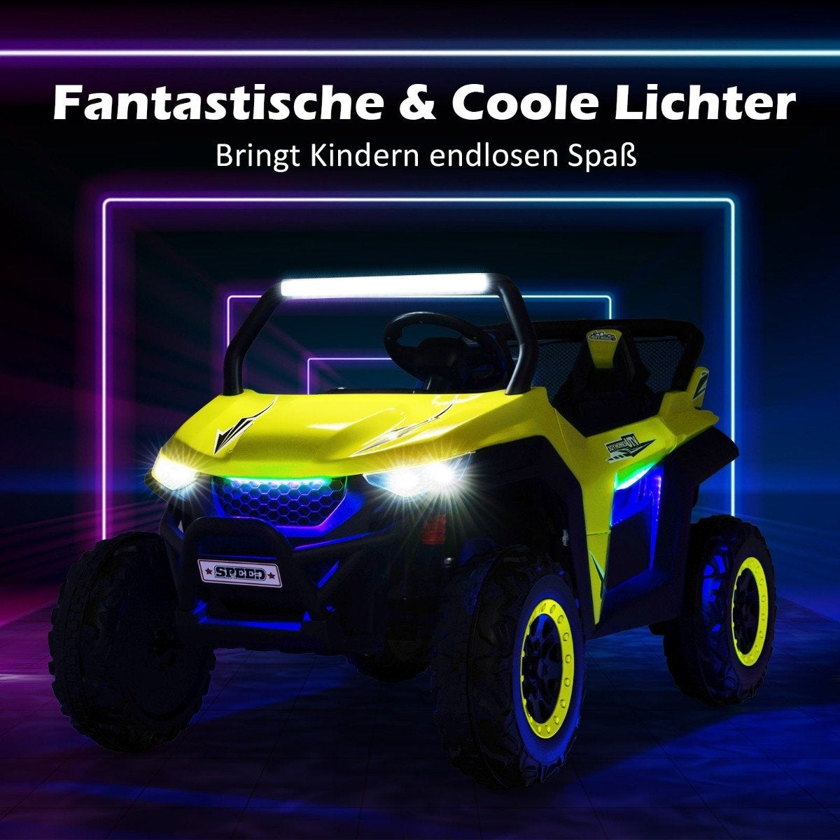 2 seater 12V children's car with music and headlights 118 x 74 x 71 cm-yellow