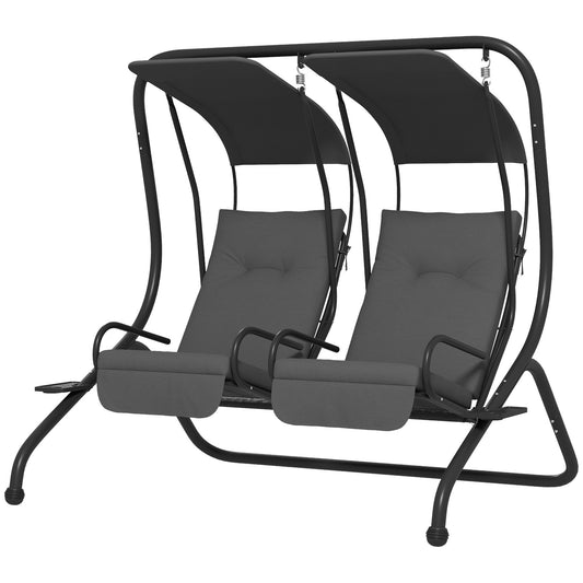 2-seat garden swing with canopy - Steel frame, grey
