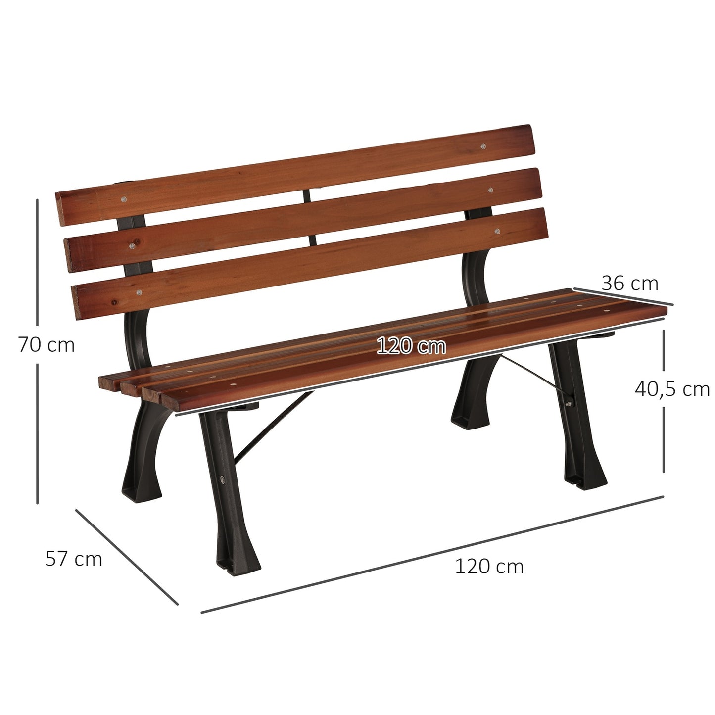 Garden bench 2-seater with backrest - 120 cm