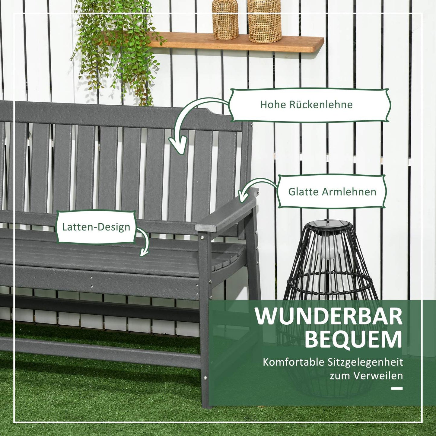 Weatherproof 2-seater garden bench with backrest, 124x60x87cm