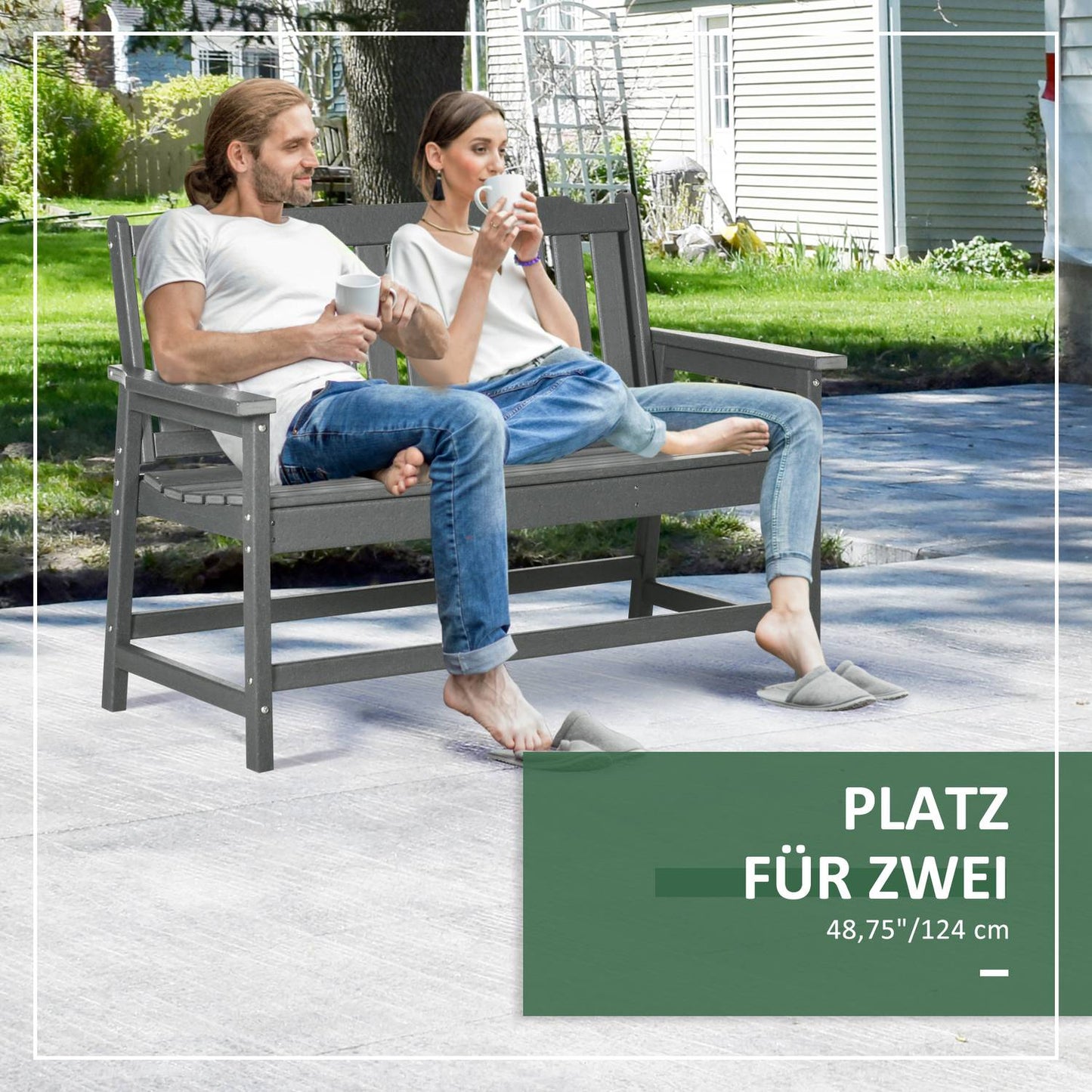 Weatherproof 2-seater garden bench with backrest, 124x60x87cm