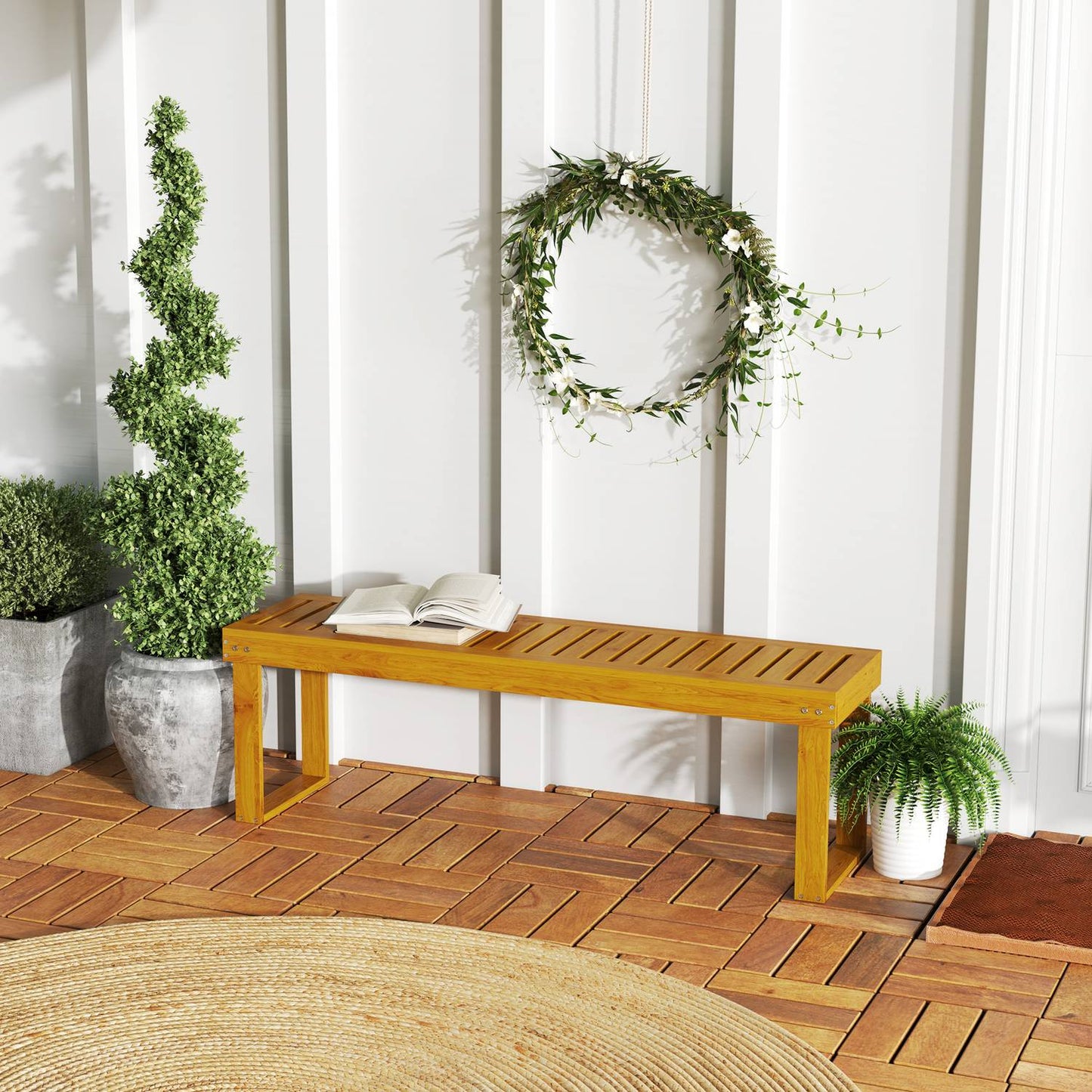 2-seater wooden garden bench, weatherproof, 300 kg capacity