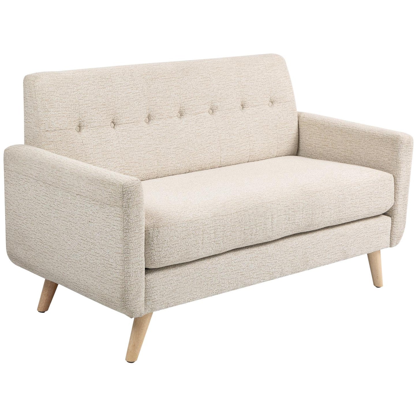 2-seater velvet sofa, beige - comfortable cushions and wooden legs