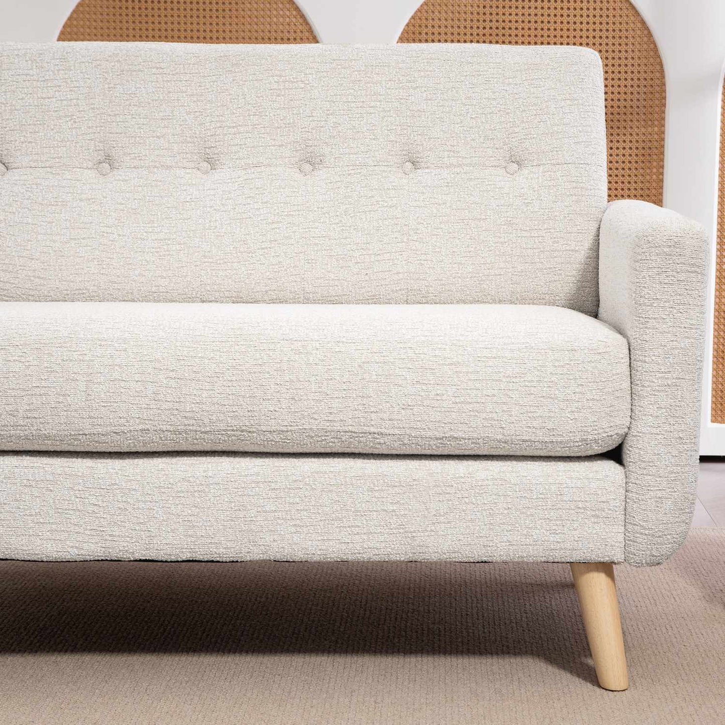 2-seater velvet sofa, beige - comfortable cushions and wooden legs
