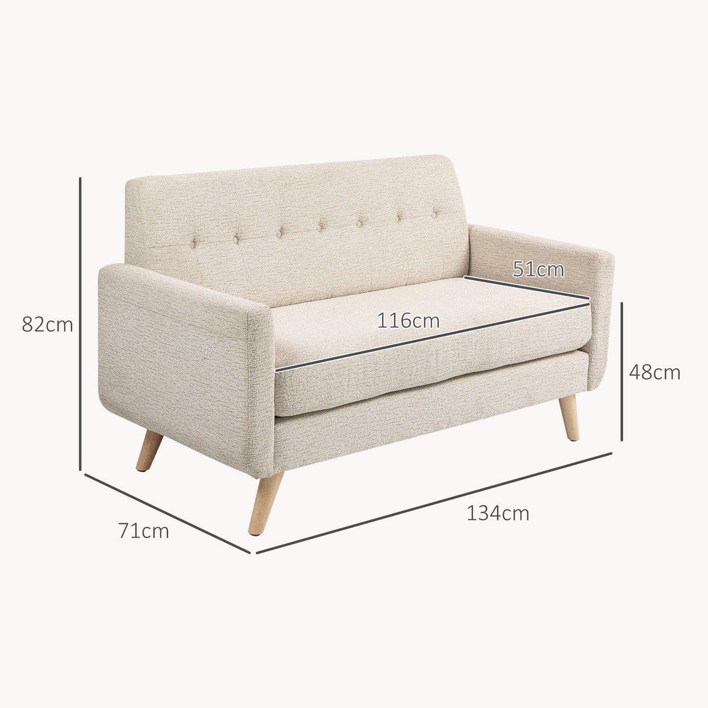 2-seater velvet sofa, beige - comfortable cushions and wooden legs