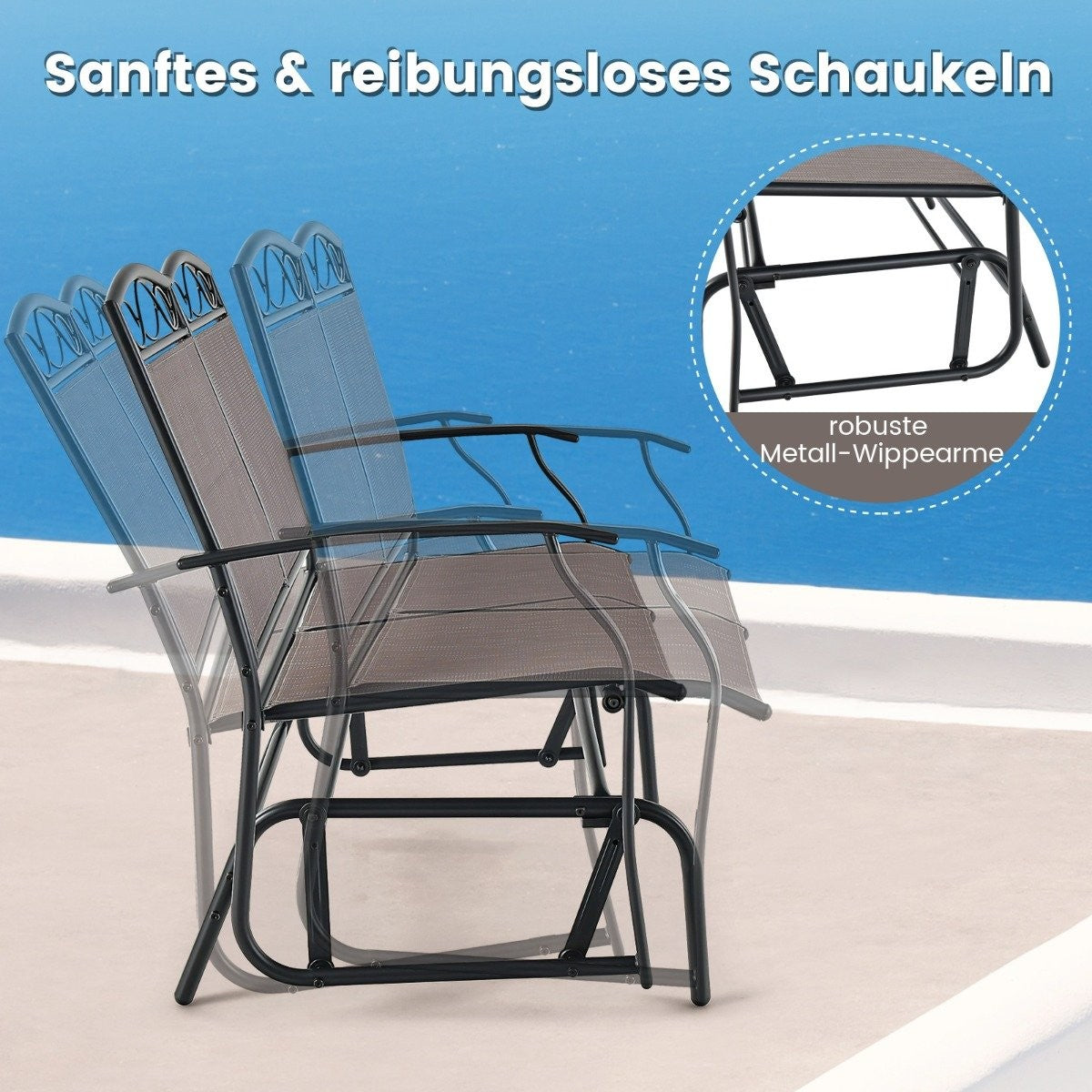 2-seater rocking bench with coffee table balcony furniture set garden bench made of textilene
