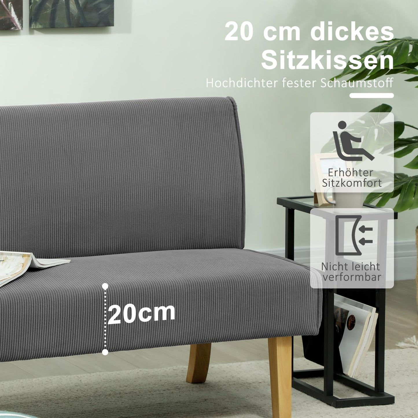 Gray 2-seater Manchester sofa, wooden legs, padded upholstery