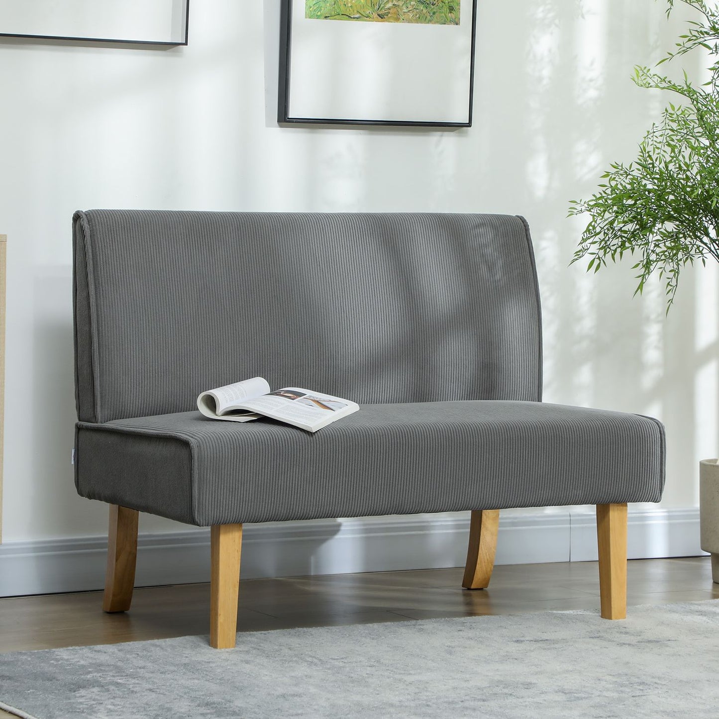 Gray 2-seater Manchester sofa, wooden legs, padded upholstery