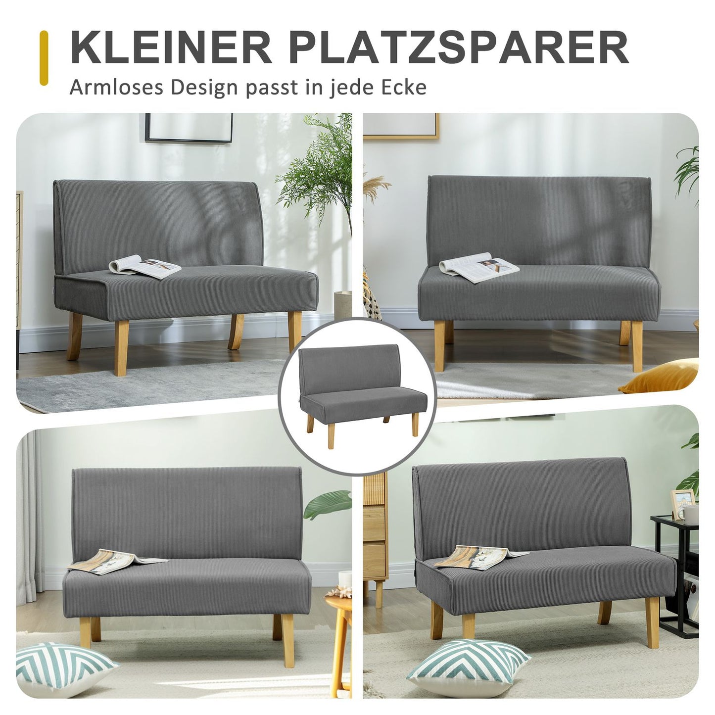 Gray 2-seater Manchester sofa, wooden legs, padded upholstery