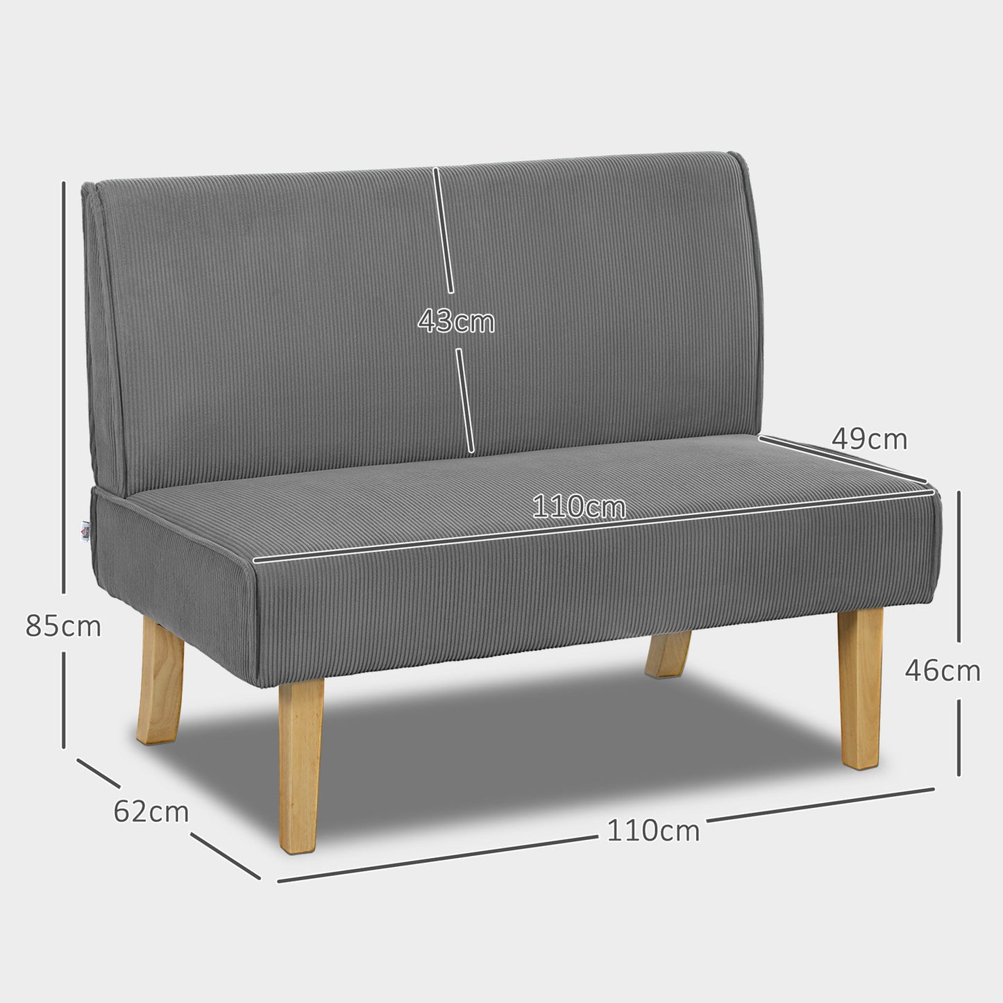 Gray 2-seater Manchester sofa, wooden legs, padded upholstery