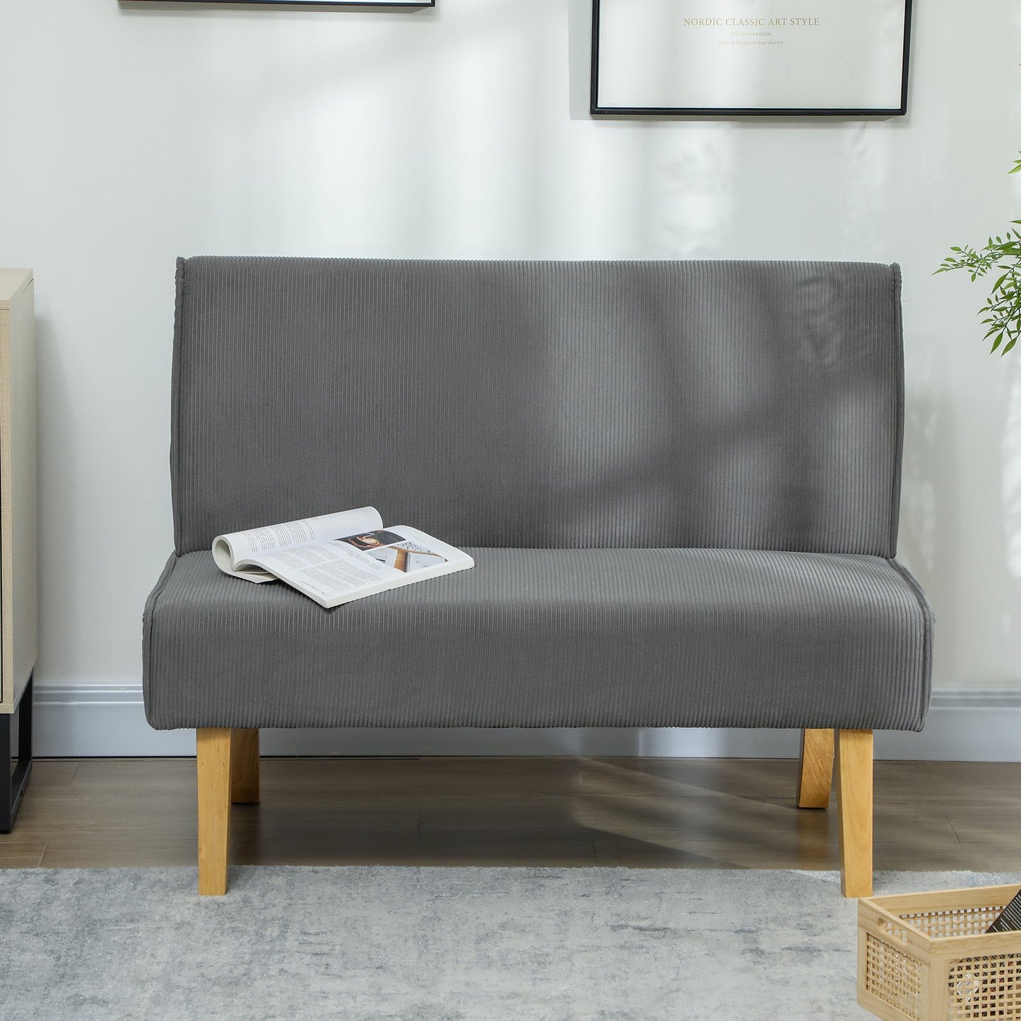 Gray 2-seater Manchester sofa, wooden legs, padded upholstery