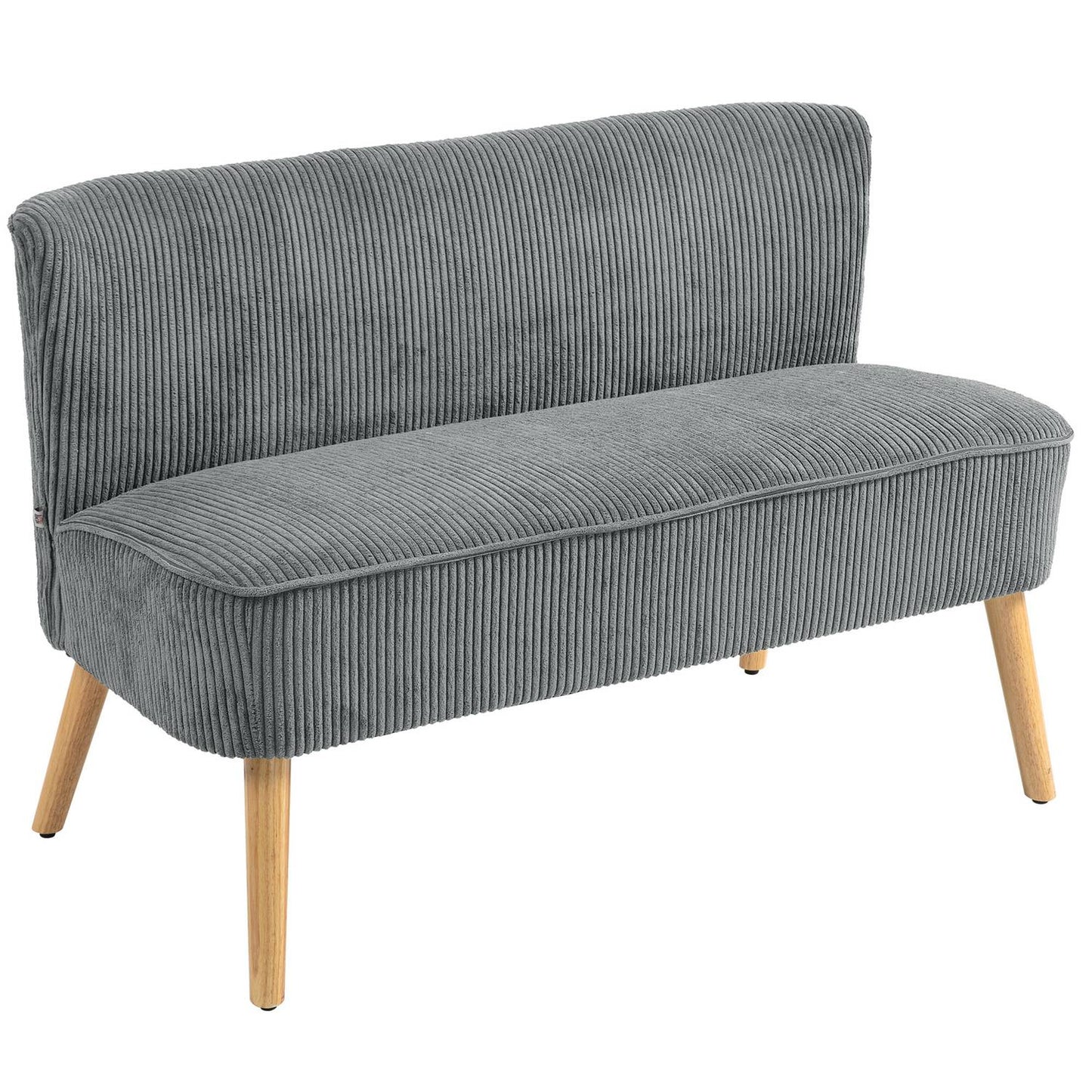 2-seater gray Manchester sofa, wooden legs, padded upholstery