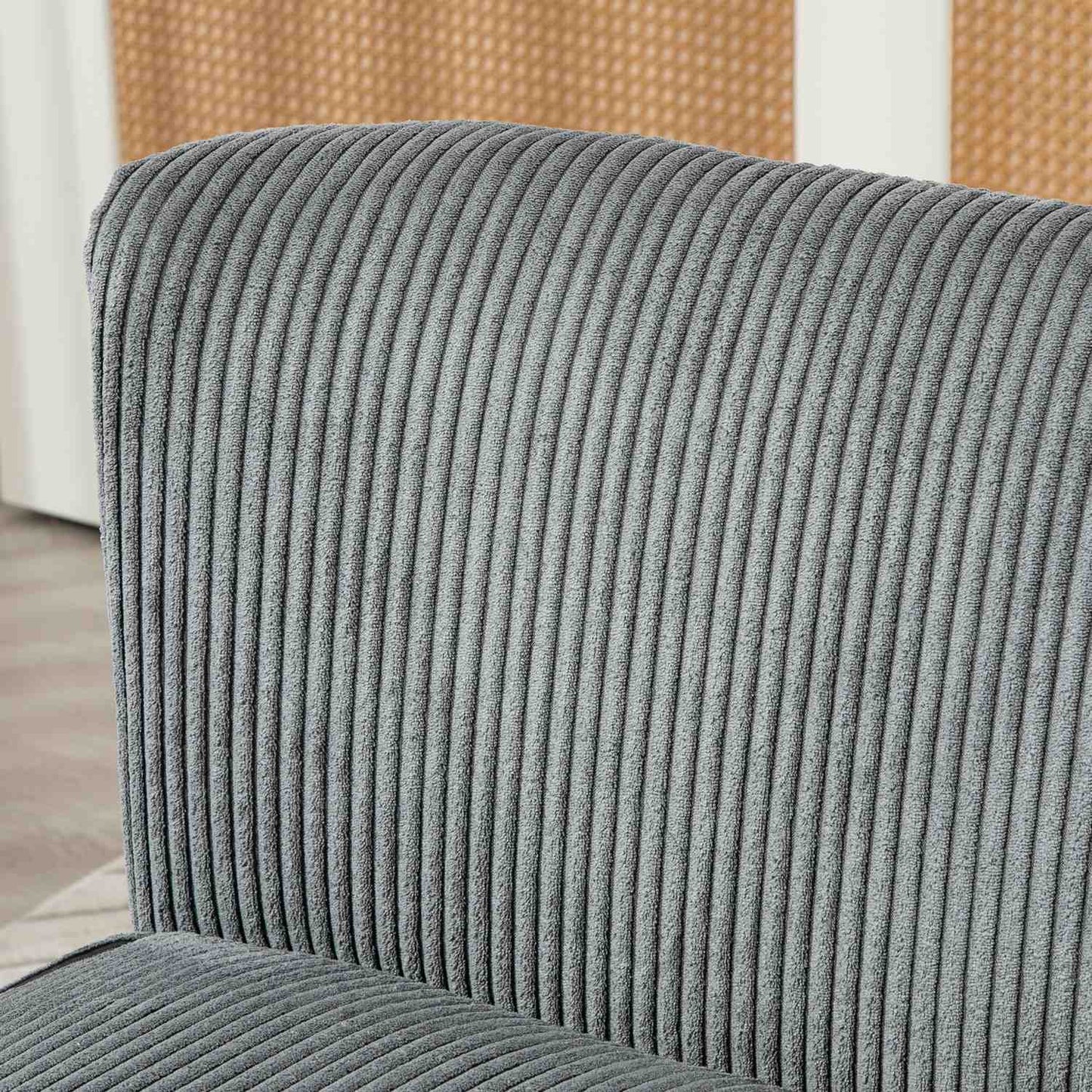 2-seater gray Manchester sofa, wooden legs, padded upholstery