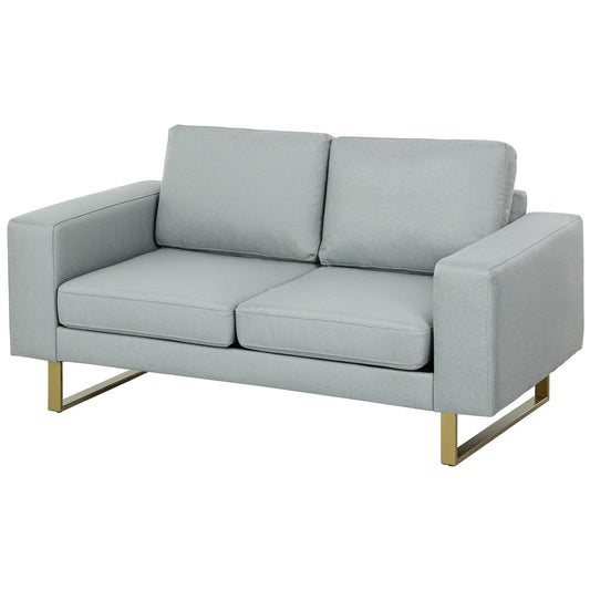2-Seater Sofa, Light Grey, Solid Wood Frame, Metal Legs