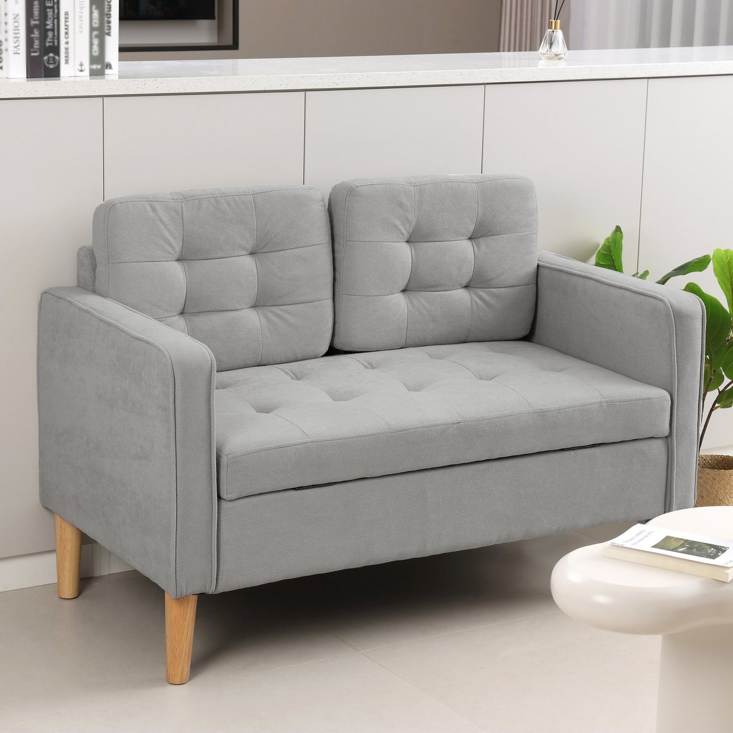 2-seater upholstered sofa with storage - Velvet Look