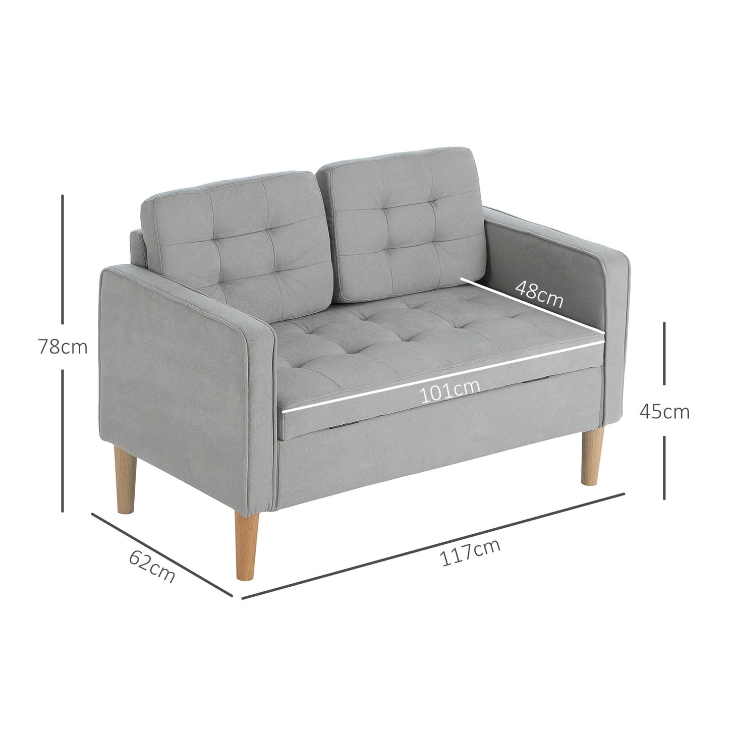2-seater upholstered sofa with storage - Velvet Look
