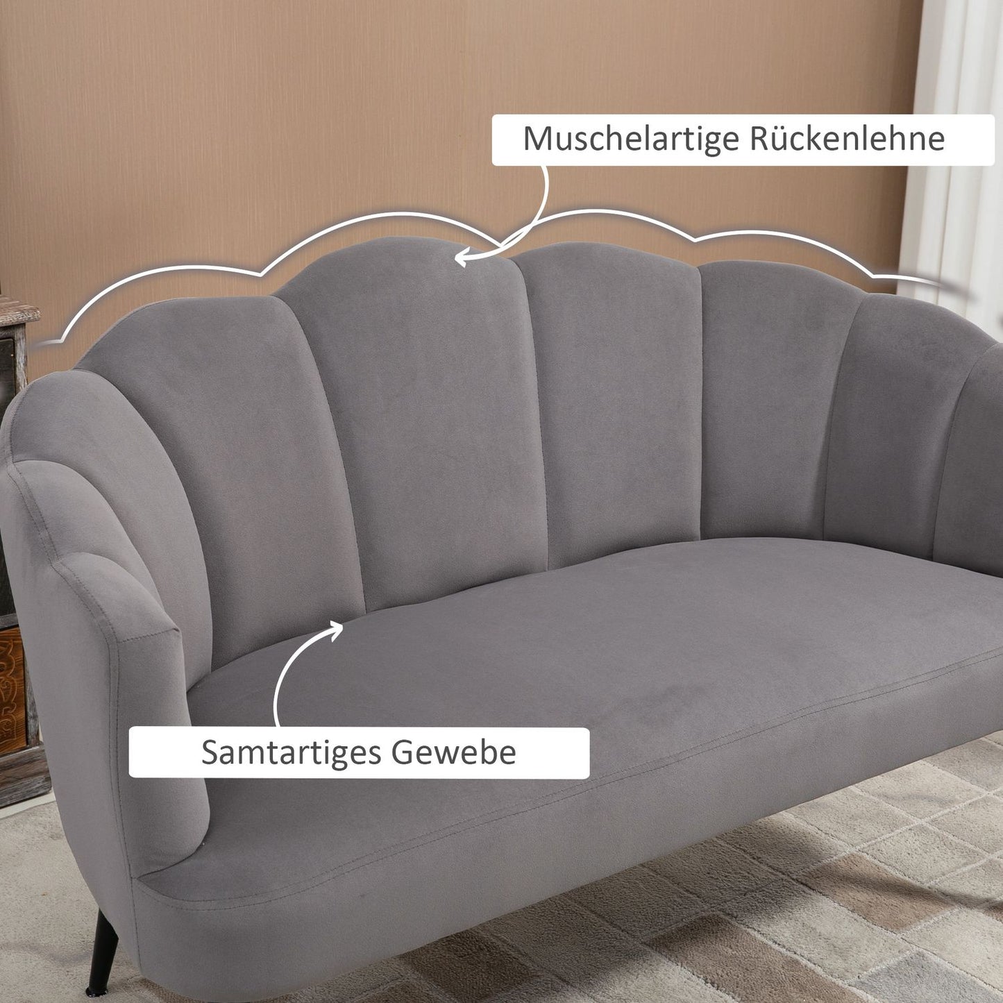 2-seater sofa, double sofa, two-seater lounge chair in modern design, load capacity up to 160 kg, 132 x 66 x 80 cm, grey