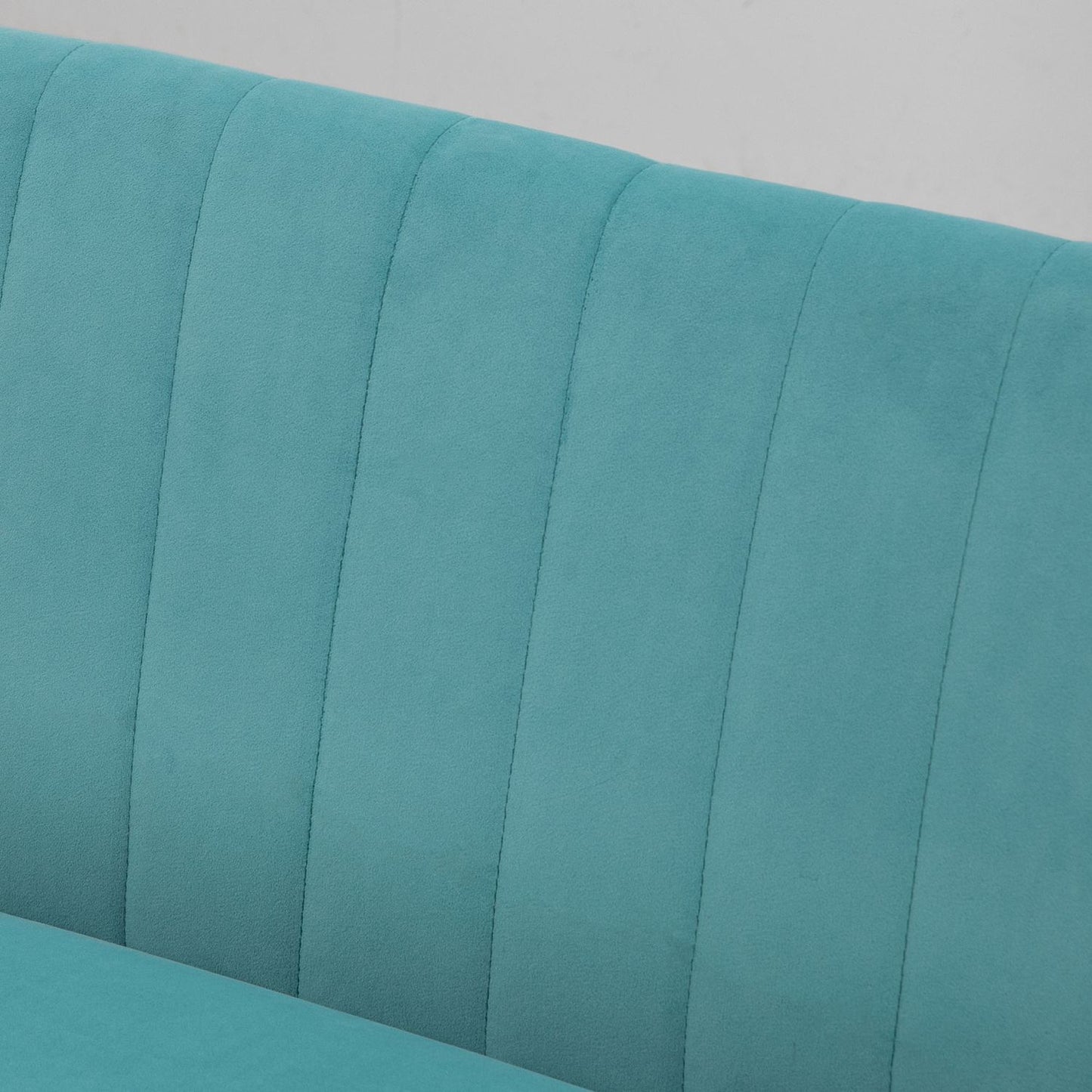 Green Linen-Look Loveseat sofa, 2-seater with wooden legs