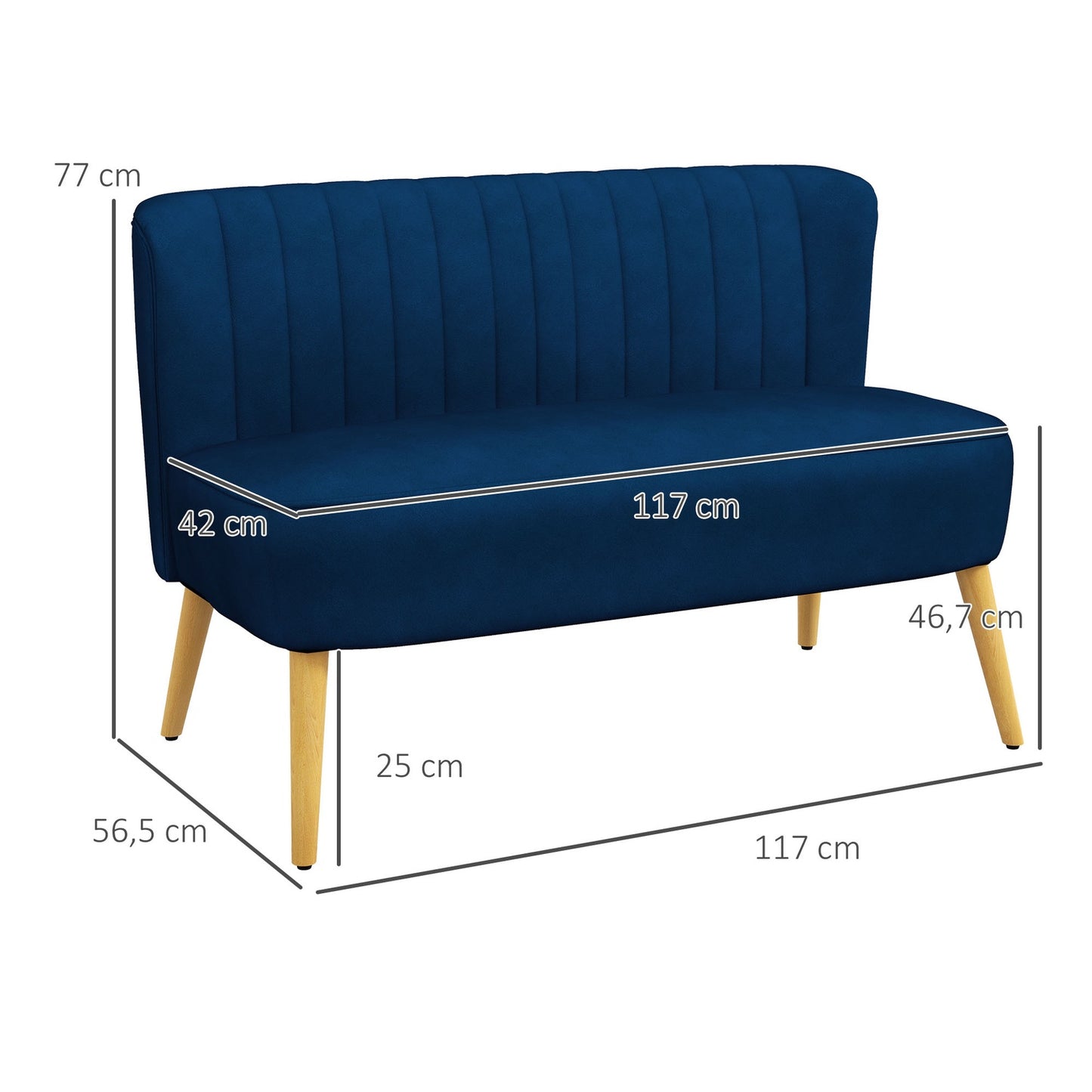 Sky blue Loveseat sofa with wooden legs - linen look