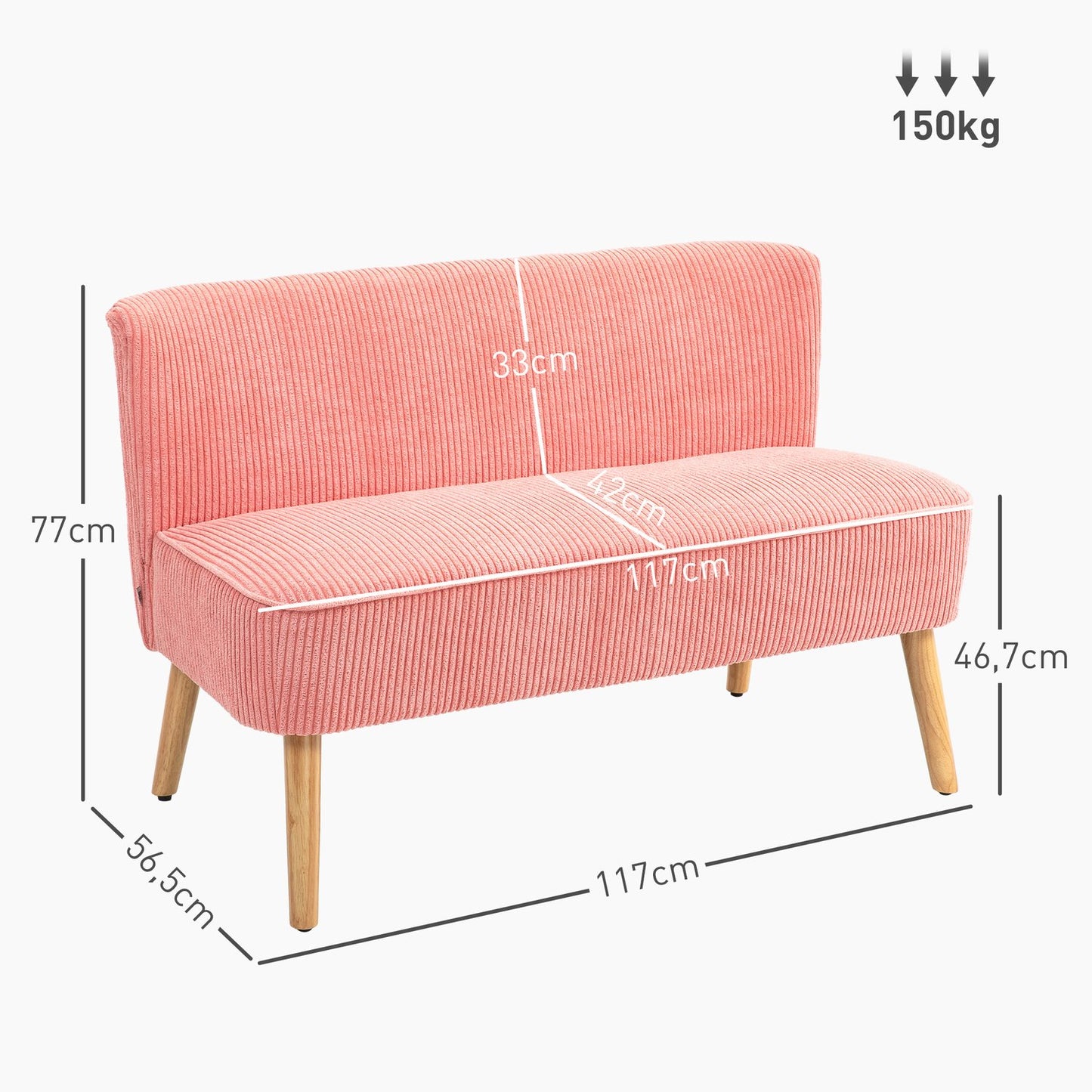 Pink 2-seater upholstered sofa - compact and cozy design