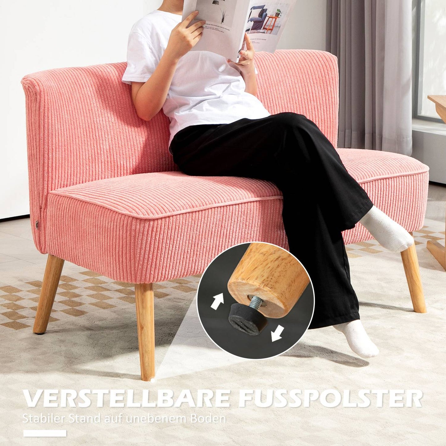 Pink 2-seater upholstered sofa - compact and cozy design